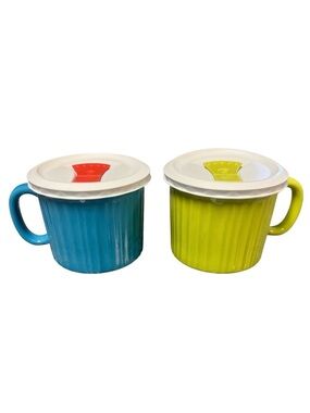 CorningWare Colours 20 oz Soup Mug Set of 2 Blue Green Corning Ware Stoneware